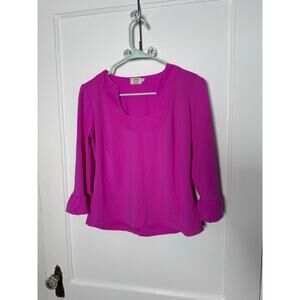 Katherine Way Marco Deep Pink Slinky Stretch 3/4 Ruffle Bell Sleeve Top Size SM
